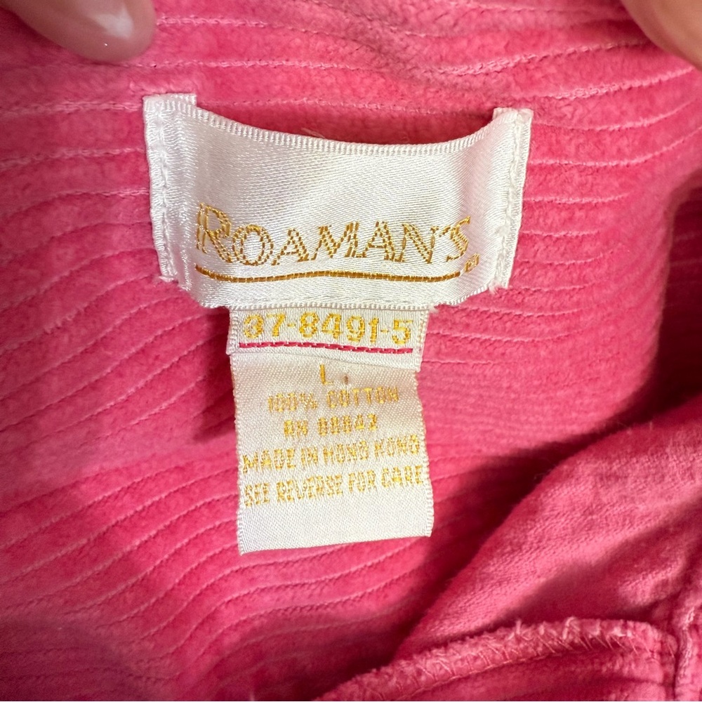 Roaman’s pink corduroy button up Shacket size Large - Picture 6 of 7